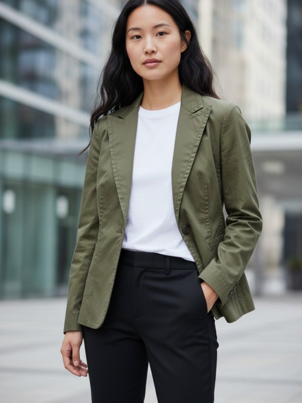 Banana Republic Women's 100% Cotton Blazer Size 4 Military Green Career